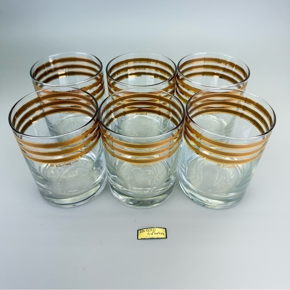 Vintage Mid Century Culver 22kt 
Gold Banded Glasses